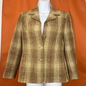 Vintage Petite Sophisticate Brown Plaid Blazer